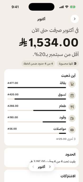 شاشة الشهر في ديرها: المصروف حسب التصنيف، أقل من سبتمبر بـ20%